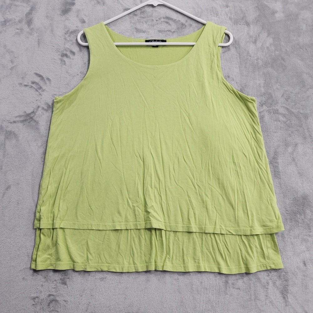 Charlie B Top‎ Womens L Green Modal Layered Hem Scoop Neck Sleeveless Casual